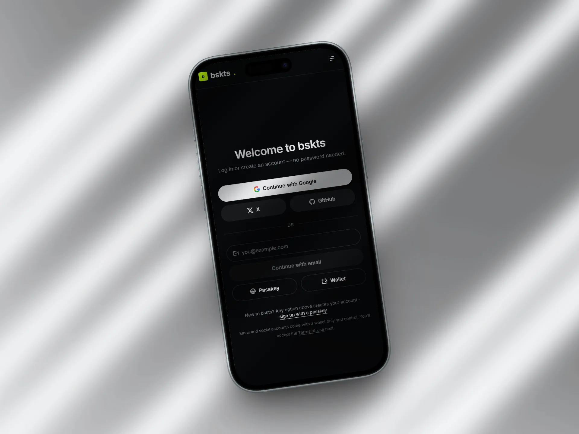 bskts, Passwordless log-in