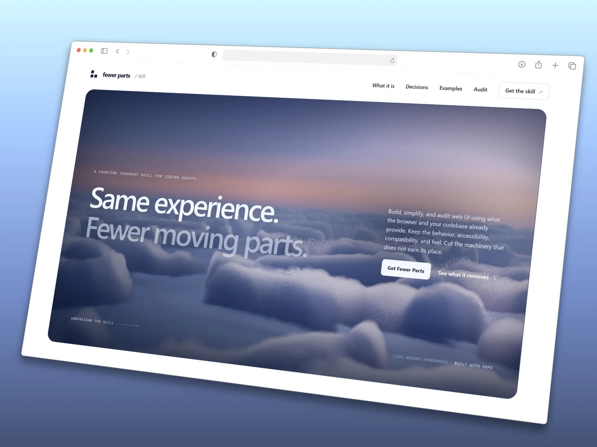 Fewer Parts, Homepage